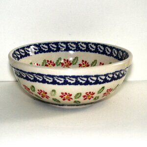 Vintage Bolesławiec Pottery Red Flower Folk Design Hand Painted Dining Serveware
